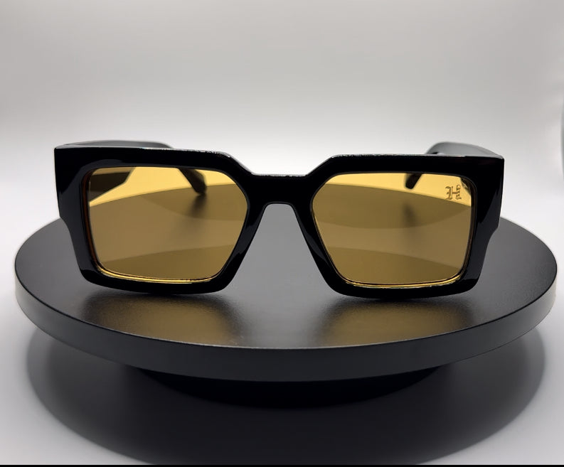 HERMS BLACK FRAME YELLOW TINT SHADE SUNGLASSES